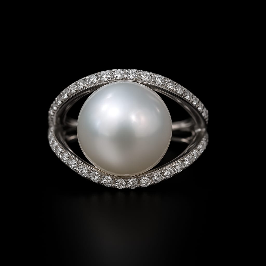 SOUTH SEA PEARL 12MM RING IN WHITE GOLD 18KT SET WITH 0.42CT OF NATURAL DIAMONDS