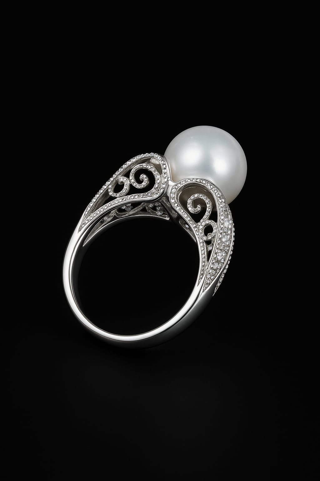 SOUTH SEA PEARL 12MM RING IN WHITE GOLD 18KT SET WITH 0.42CT OF NATURAL DIAMONDS
