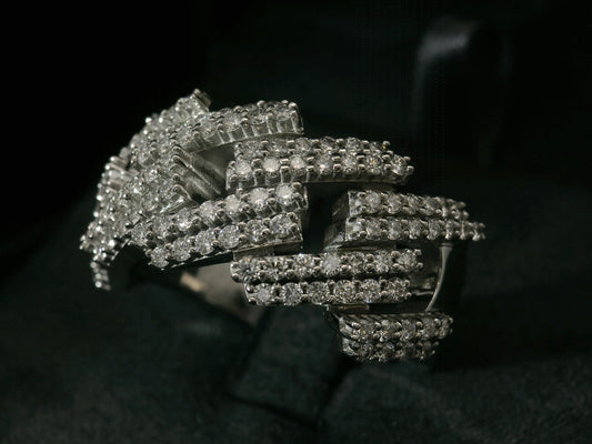 10K WHITE GOLD CUBAN LINK RING 1.40CT OF DIAMONDS IN VVS F+