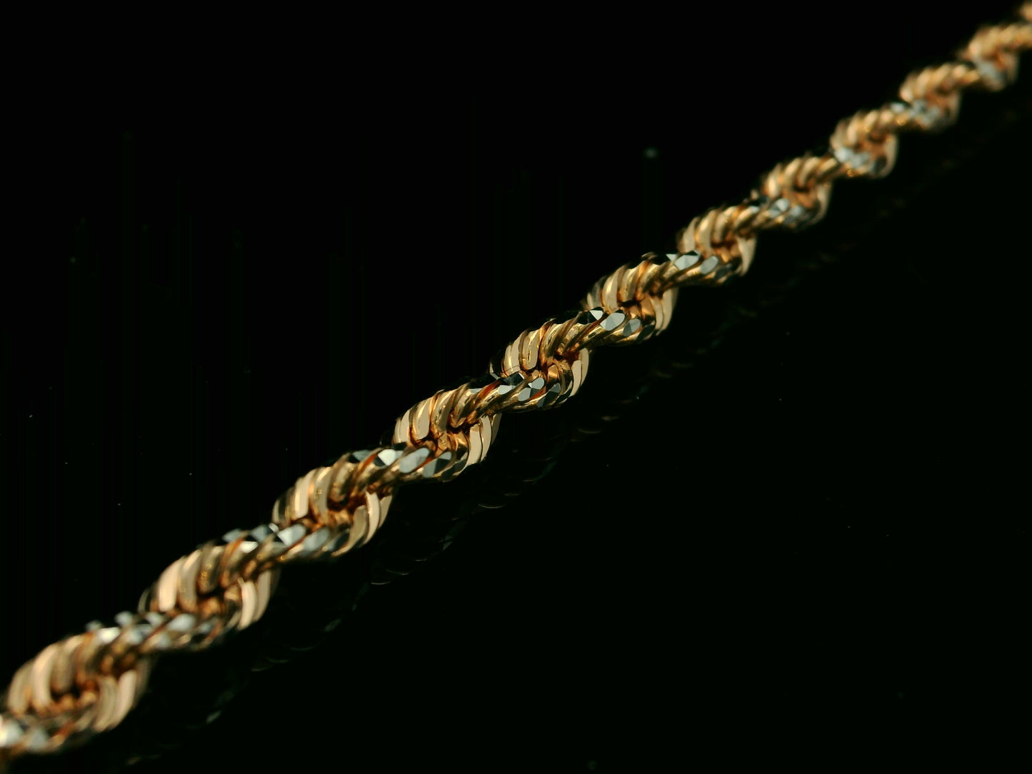 CADENA DE CUERDA DE ORO ROSA MACIZO DE 10 K CON CORTE DE DIAMANTE DE 4,20 MM
