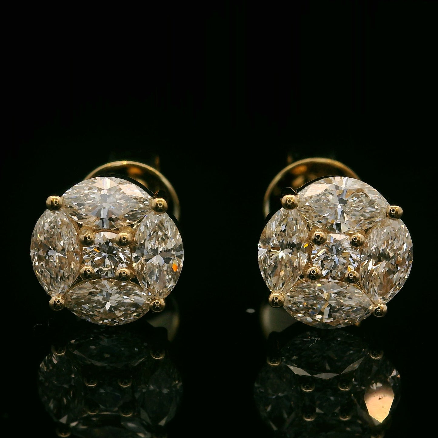 14K YELLOW GOLD MARQUISE & ROUND VVS F+ DIAMOND EARRINGS