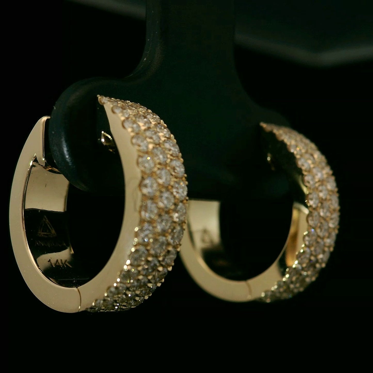 PENDIENTES DE ARO CON DIAMANTES DE 4 MM EN ORO AMARILLO DE 14 K