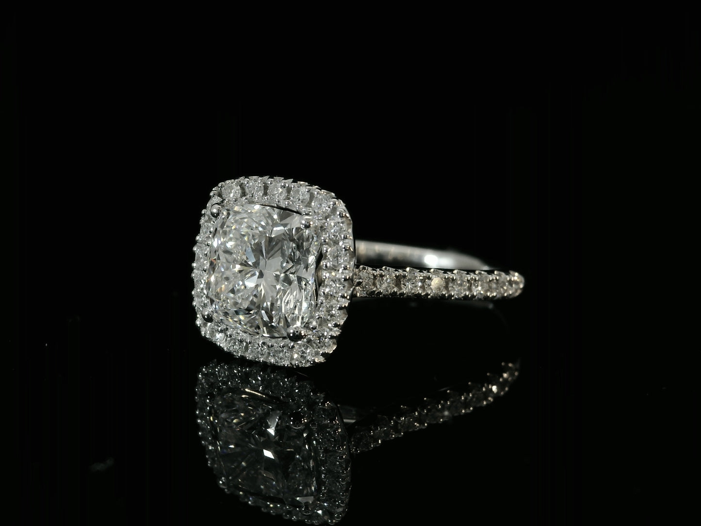 14K WHITE GOLD LAB DIAMOND CUSHION CUT ENGAGEMENT RING 2.58CT
