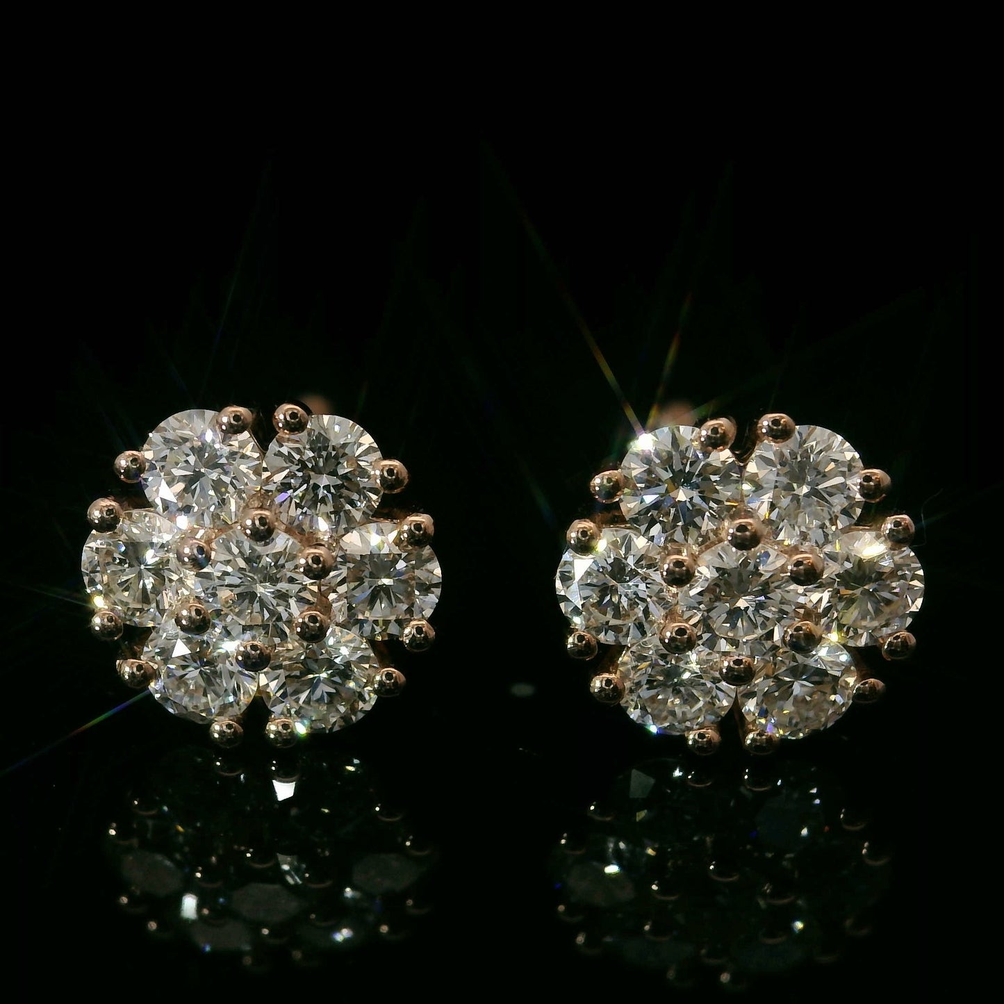 PENDIENTES VVS F+ CON DIAMANTES REDONDOS EN ORO ROSA DE 14 K