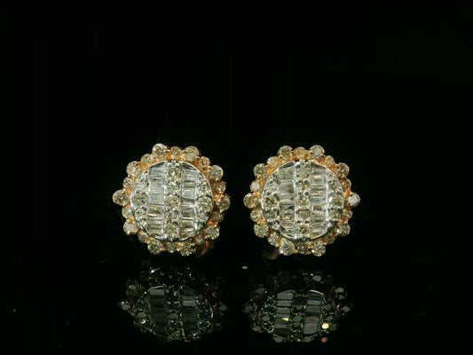 10K ROSE GOLD 11 MM ROUND & BAGUETTE DIAMOND EARRINGS