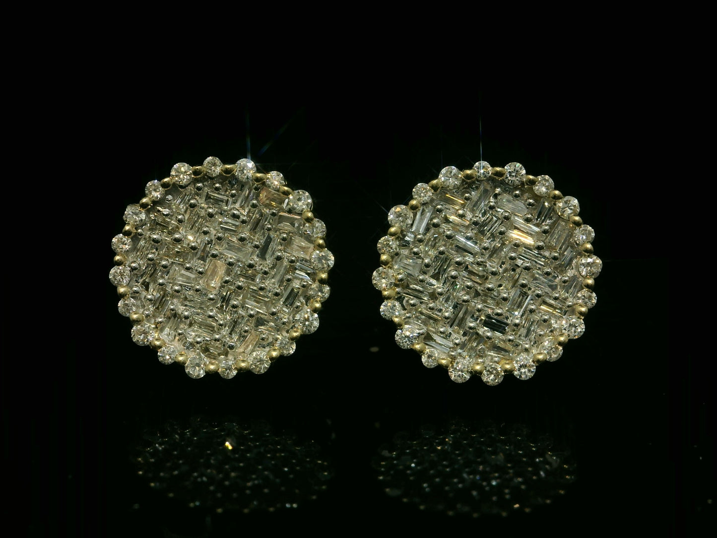 10K YELLOW GOLD BAGUETTE AND ROUND DIAMOND EARRINGS