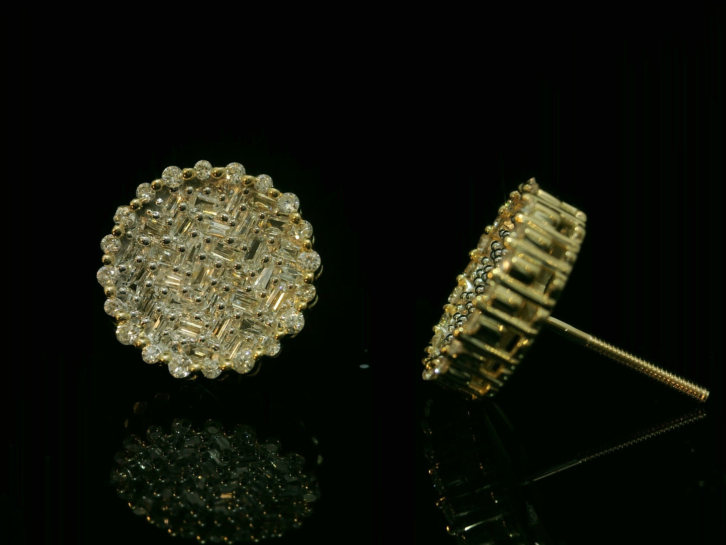 10K YELLOW GOLD BAGUETTE AND ROUND DIAMOND EARRINGS