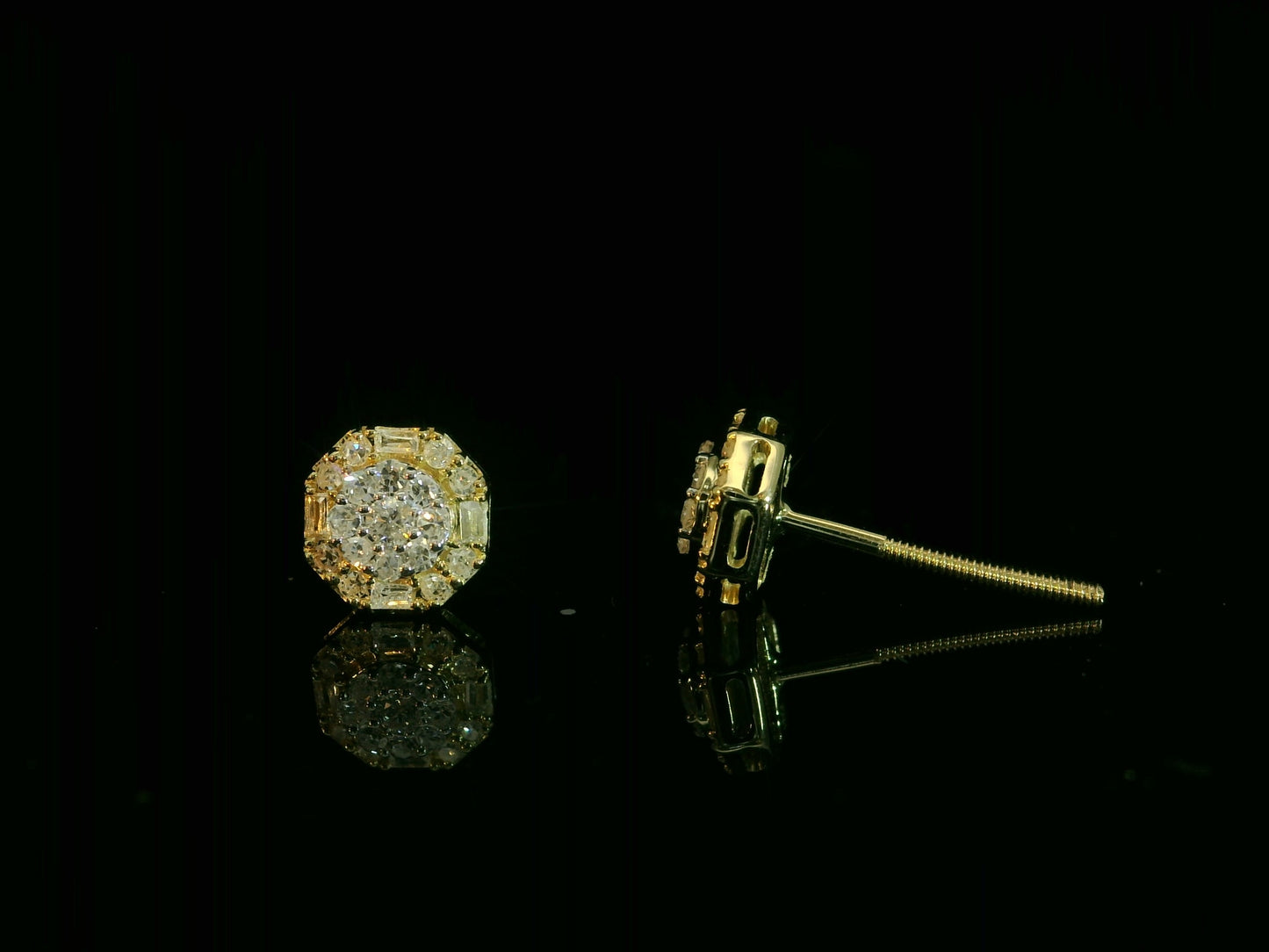 10K YELLOW GOLD BAGUETTE AND ROUND DIAMOND EARRINGS