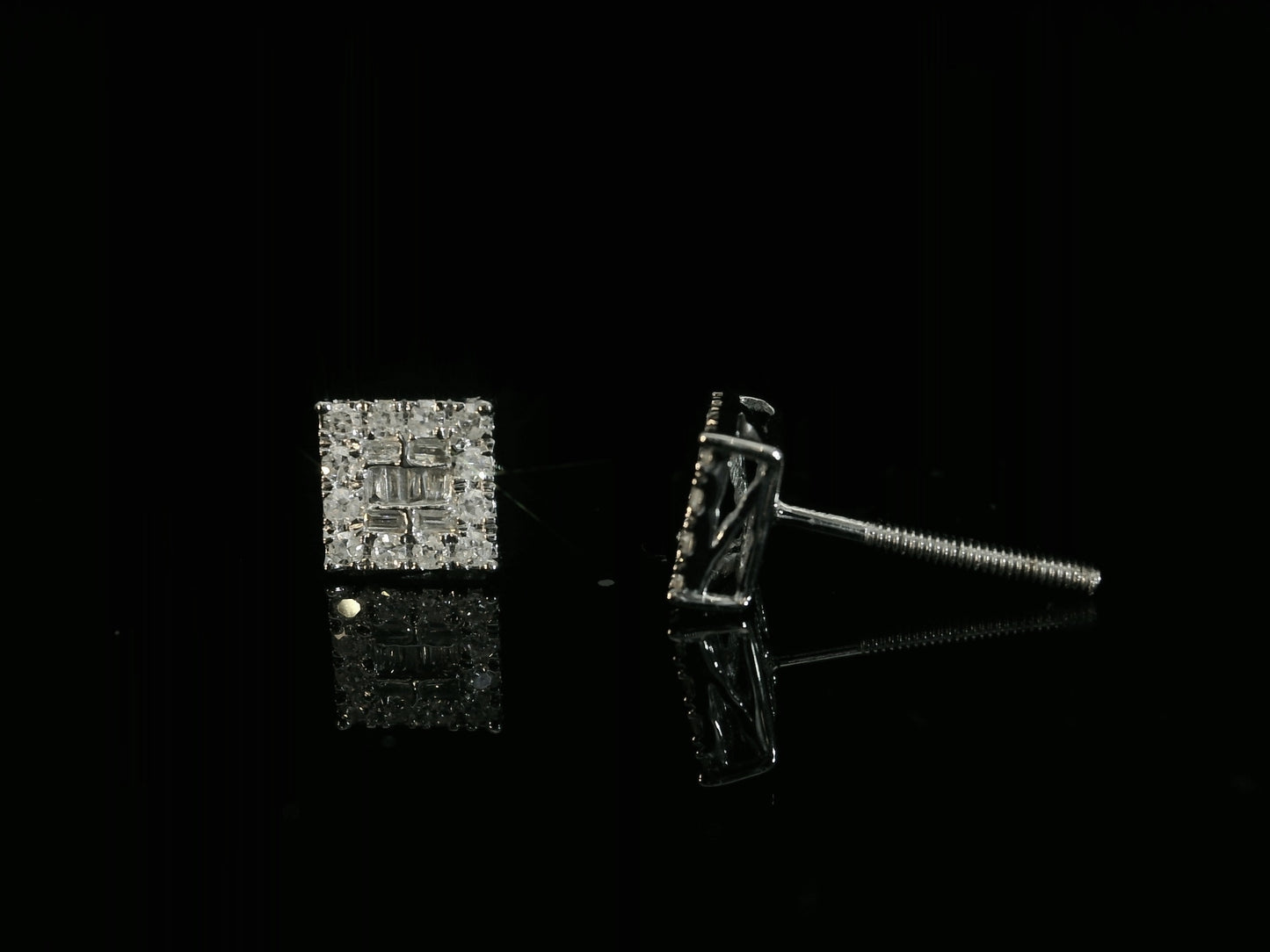 10K WHITE GOLD BAGUETTE AND ROUND DIAMOND EARRINGS