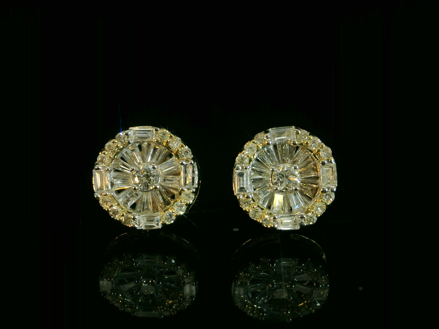 10K YELLOW GOLD BAGUETTE AND ROUND DIAMOND EARRINGS