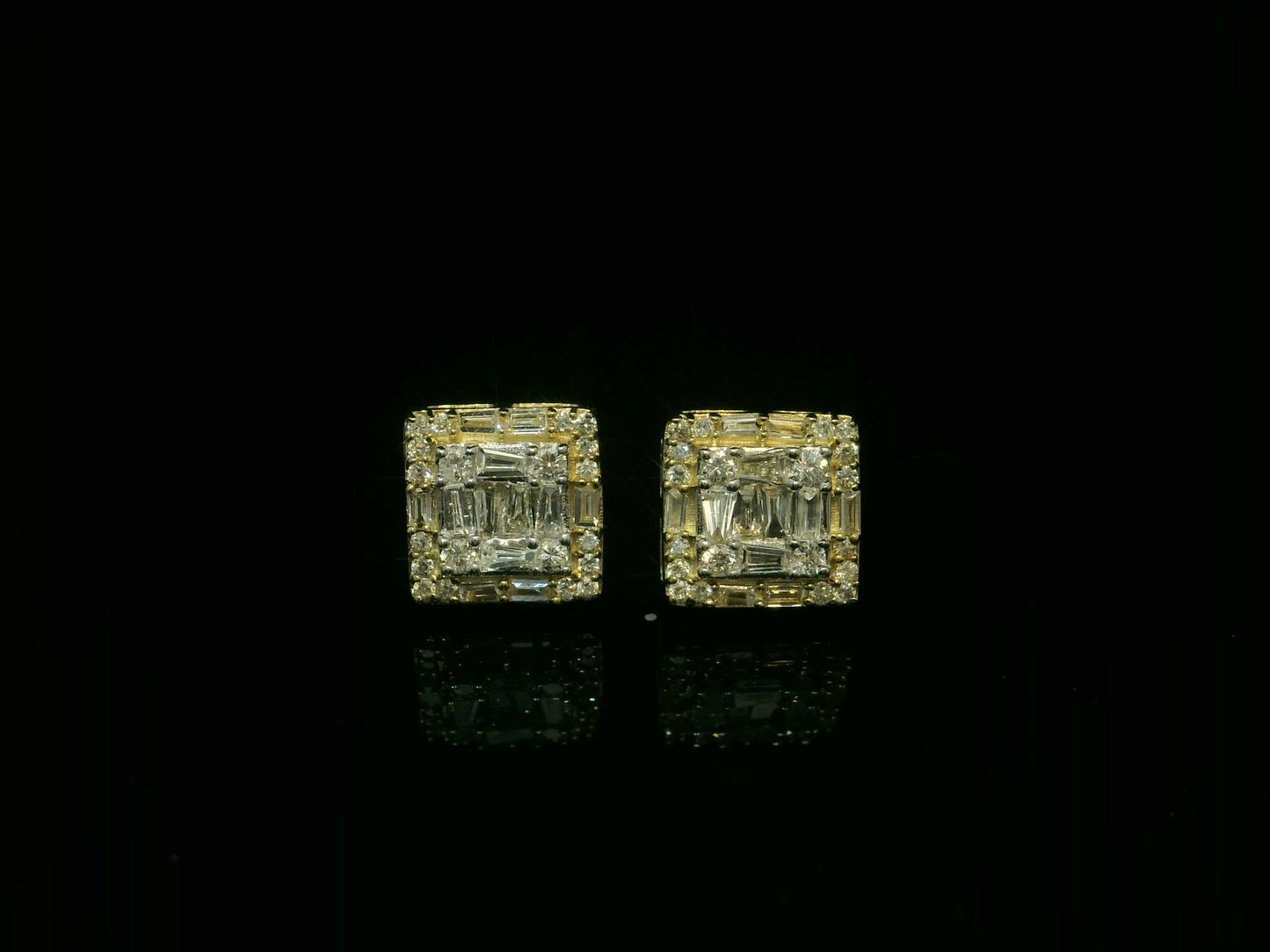 10K YELLOW GOLD BAGUETTE AND ROUND DIAMOND EARRINGS