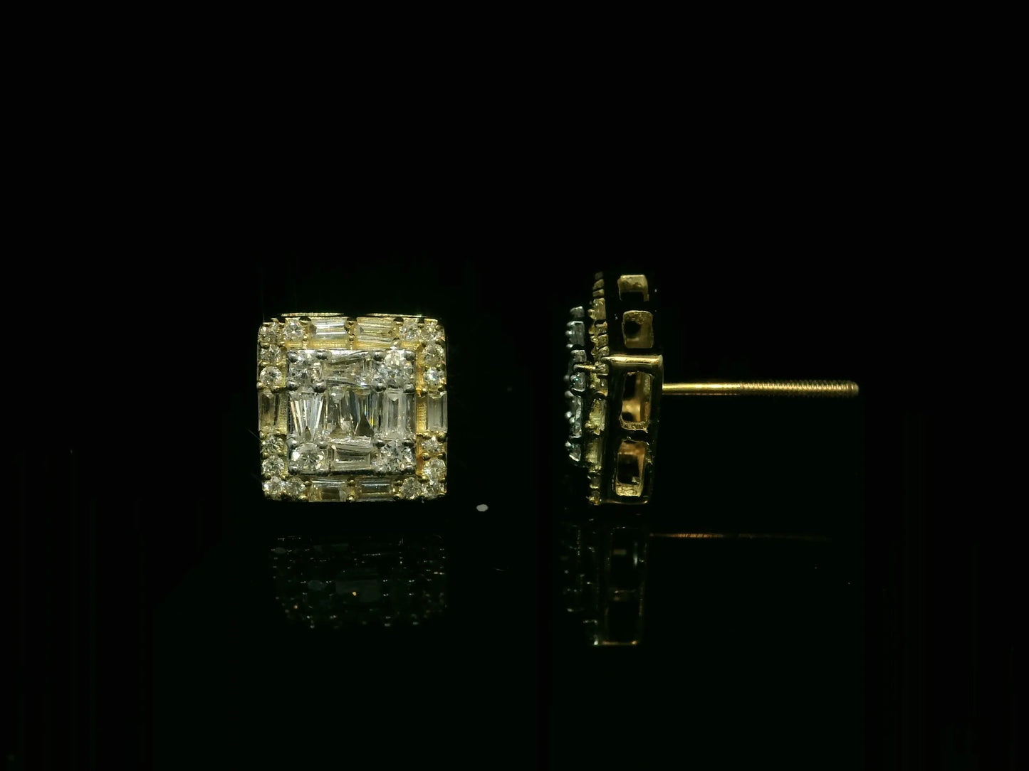 10K YELLOW GOLD BAGUETTE AND ROUND DIAMOND EARRINGS Angelica Jewellers