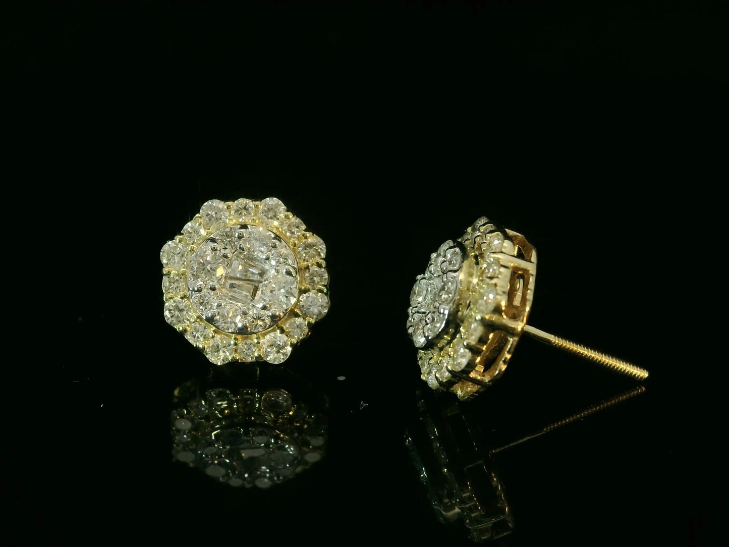 10K YELLOW GOLD BAGUETTE AND ROUND DIAMOND EARRINGS Angelica Jewellers