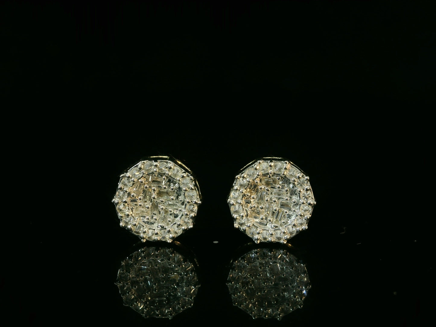 10K YELLOW GOLD BAGUETTE AND ROUND DIAMOND EARRINGS