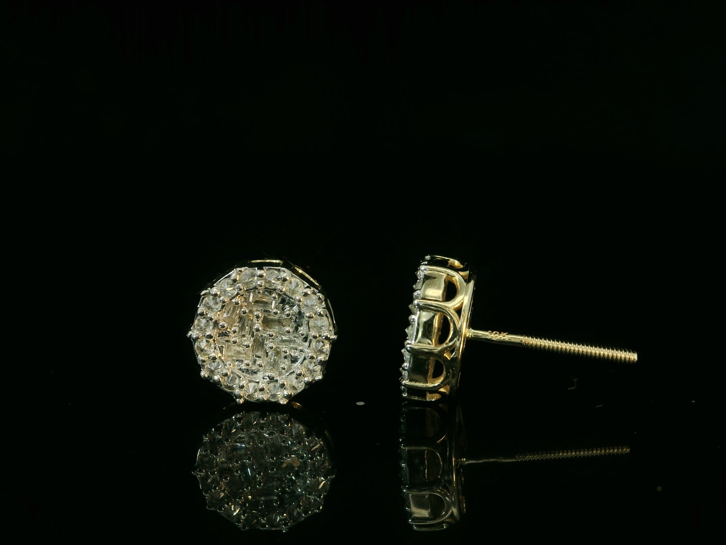 10K YELLOW GOLD BAGUETTE AND ROUND DIAMOND EARRINGS