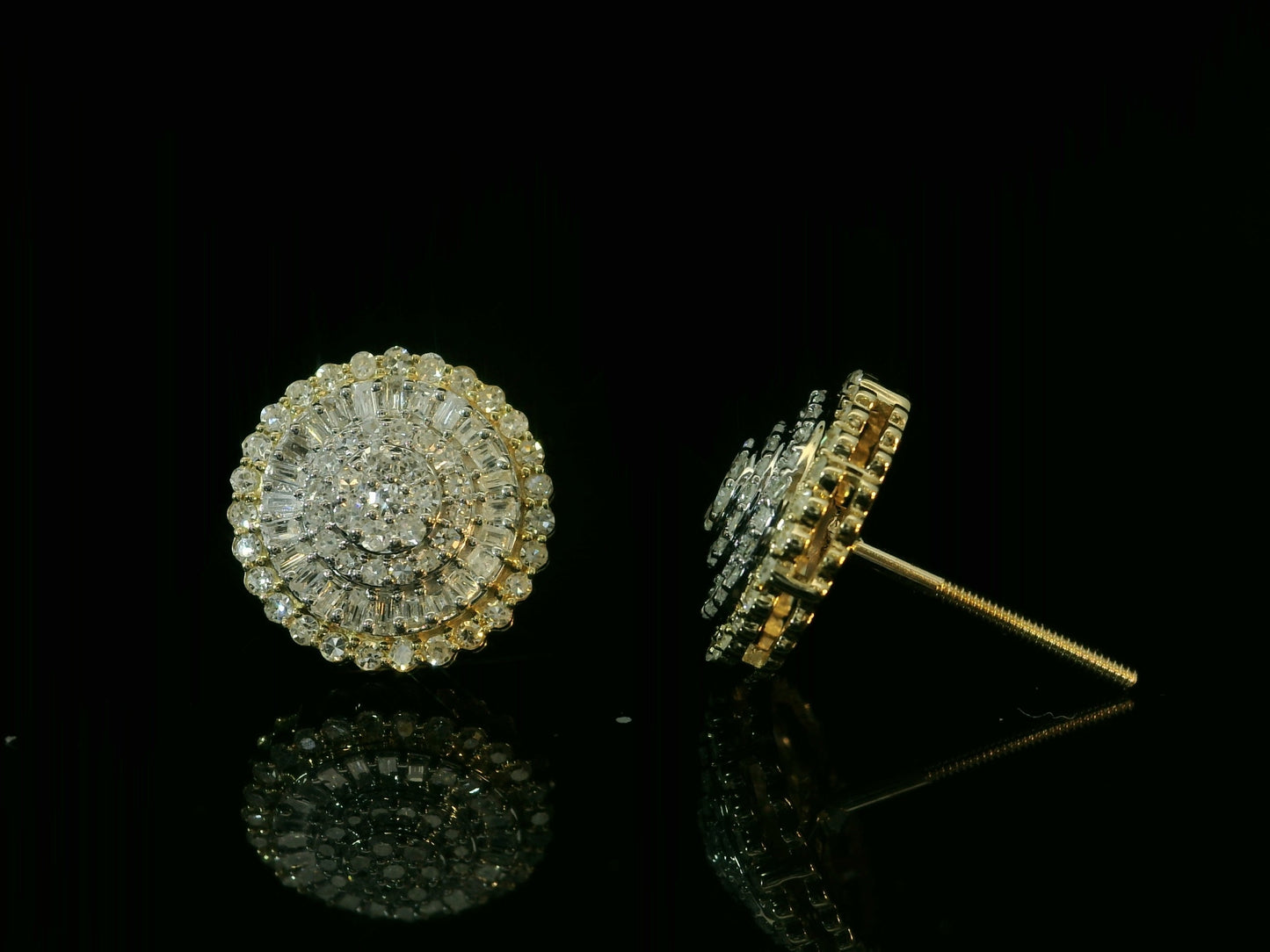10K YELLOW GOLD BAGUETTE AND ROUND DIAMOND EARRINGS