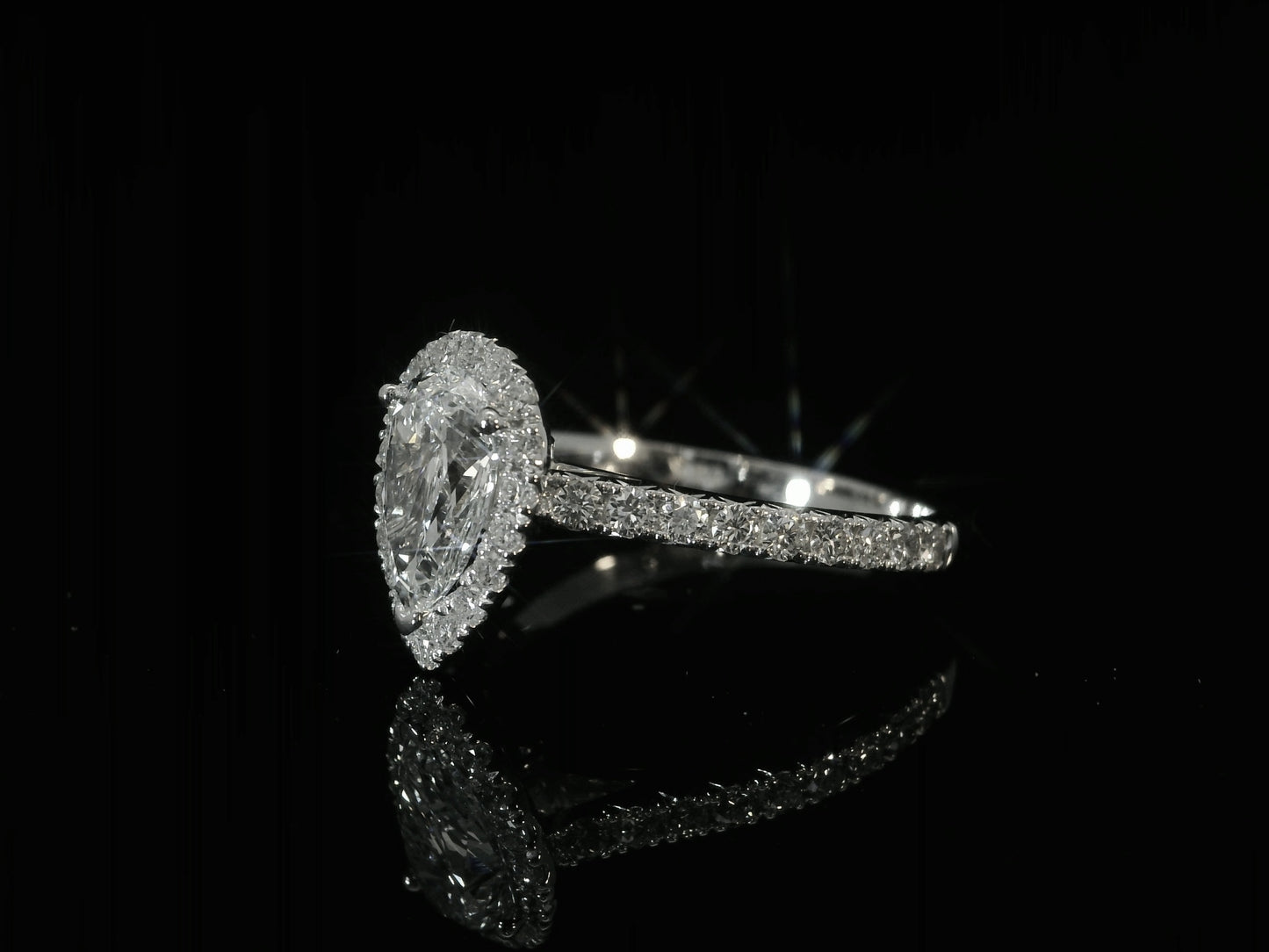 14K WHITE GOLD LAB PEAR SHAPE ENGAGEMENT RING 1.56CT