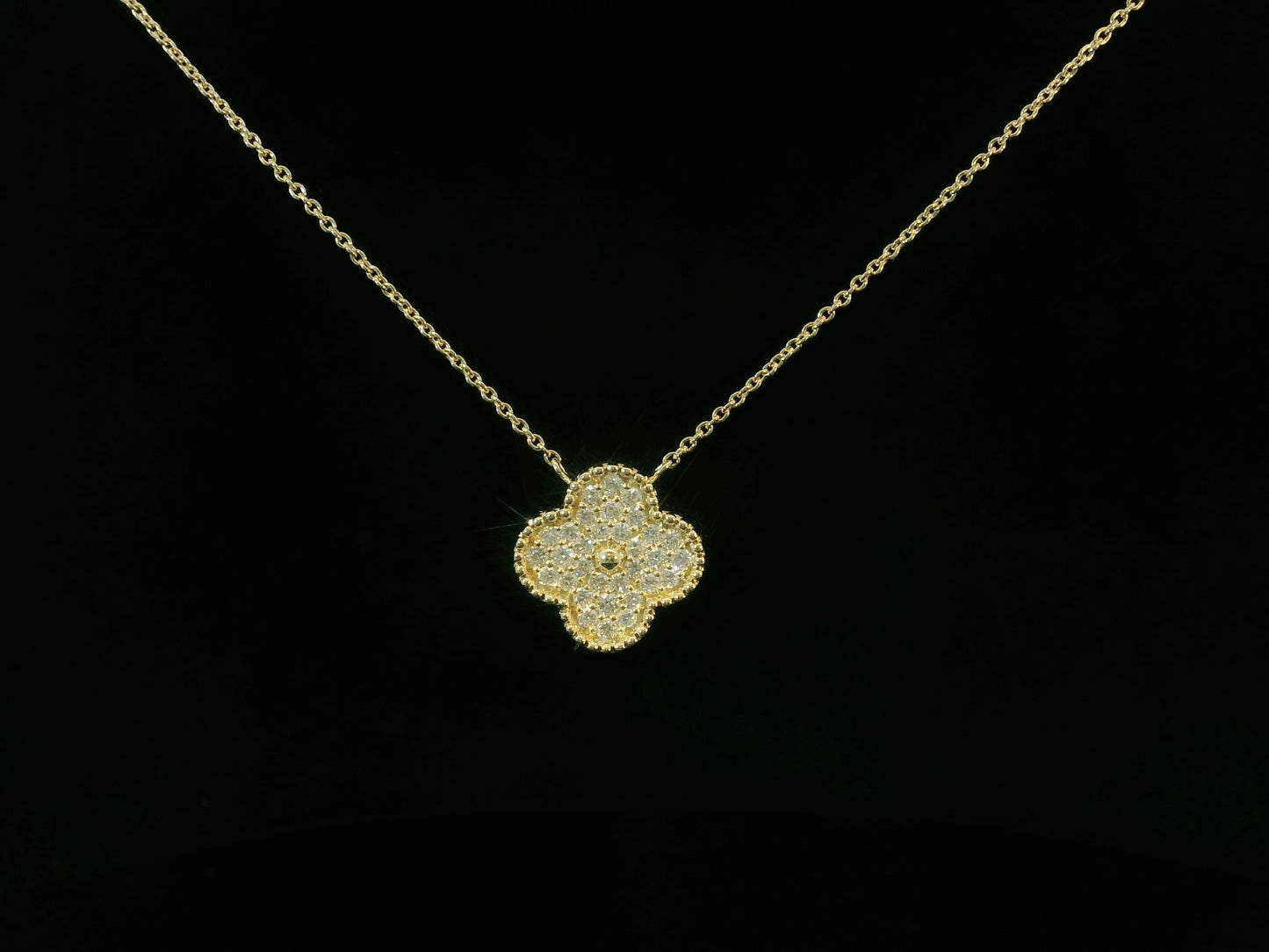 14K YELLOW GOLD DIAMOND CLOVER NECKLACE
