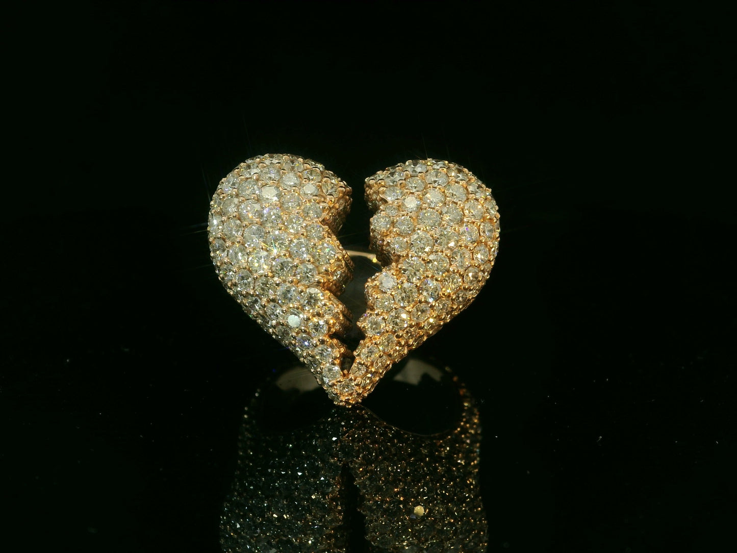 14K ROSE GOLD DIAMONDS BROKEN HEART RING 8.86CT OF DIAMONDS