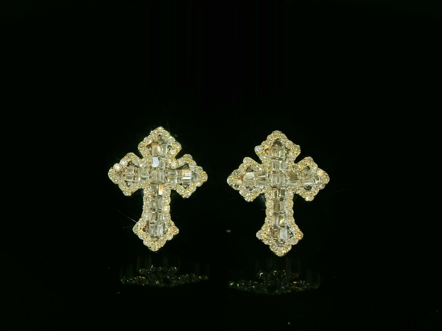 10K YELLOW GOLD DIAMOND CROSS EARRINGS