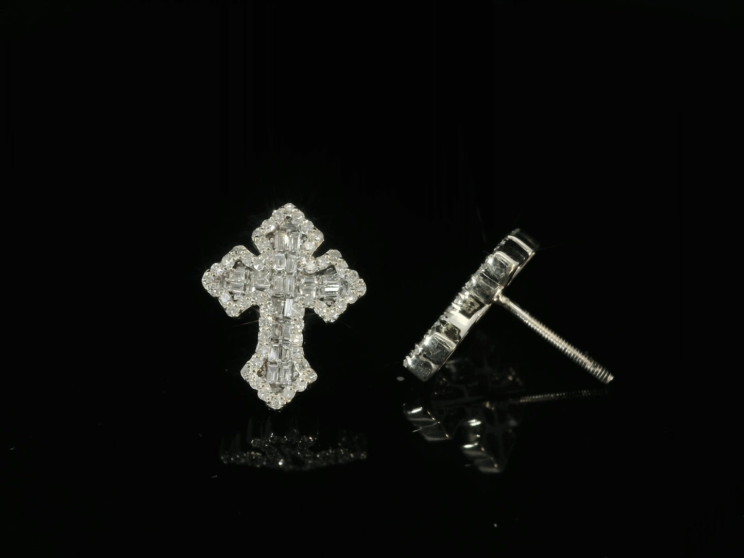10K WHITE GOLD DIAMOND CROSS EARRINGS