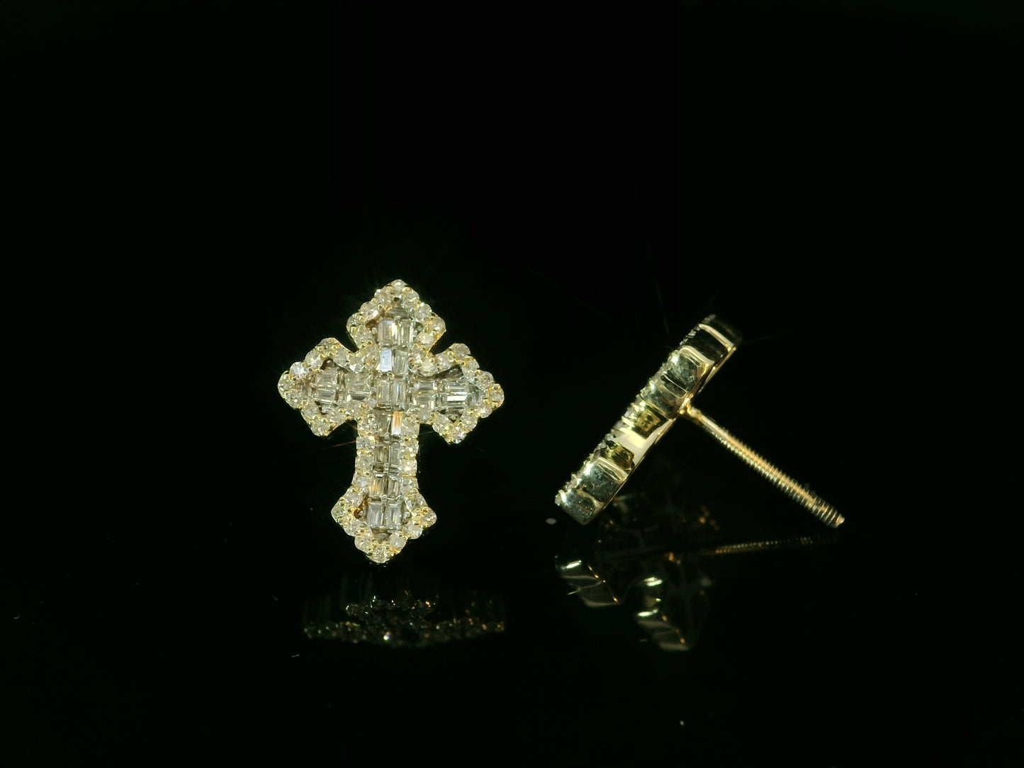 10K YELLOW GOLD DIAMOND CROSS EARRINGS