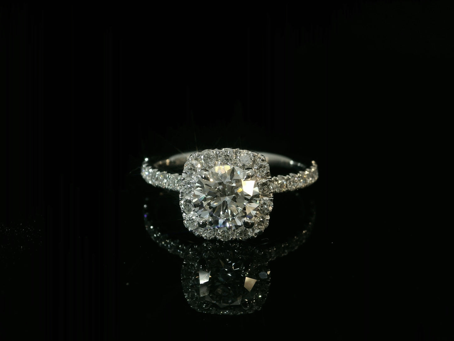 14K WHITE GOLD LAB DIAMOND HALO ROUND CUT ENGAGEMENT RING SET WITH BAND 1.95CT