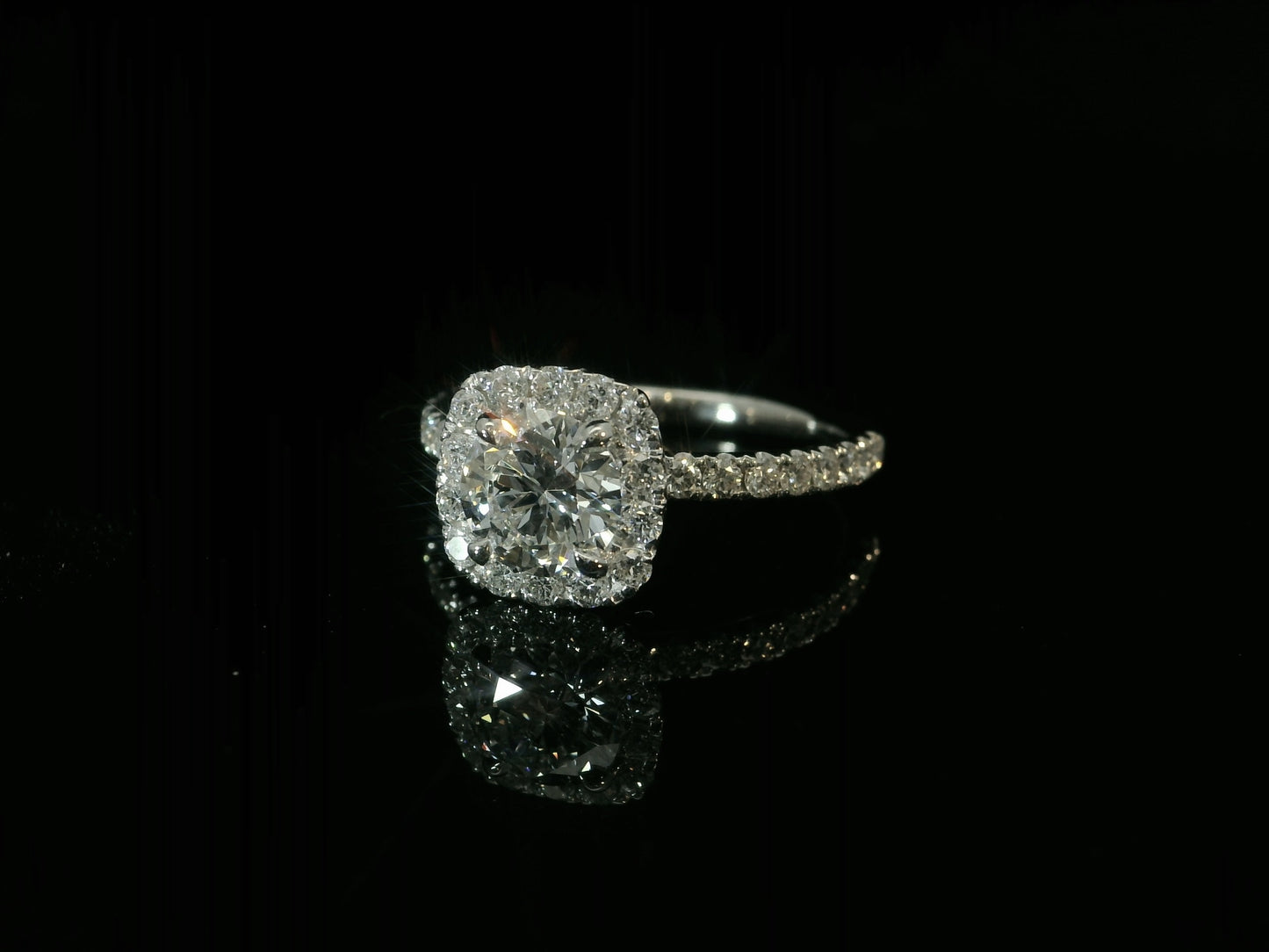 14K WHITE GOLD LAB DIAMOND HALO ROUND CUT ENGAGEMENT RING SET WITH BAND 1.95CT