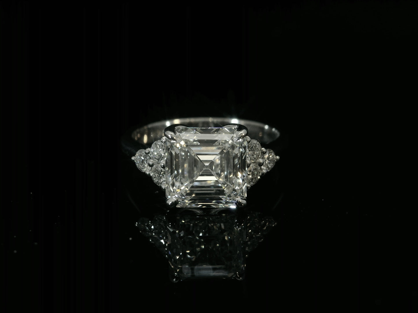 14K WHITE GOLD LAB DIAMOND ASSCHER CUT ENGAGEMENT RING 3.36CT