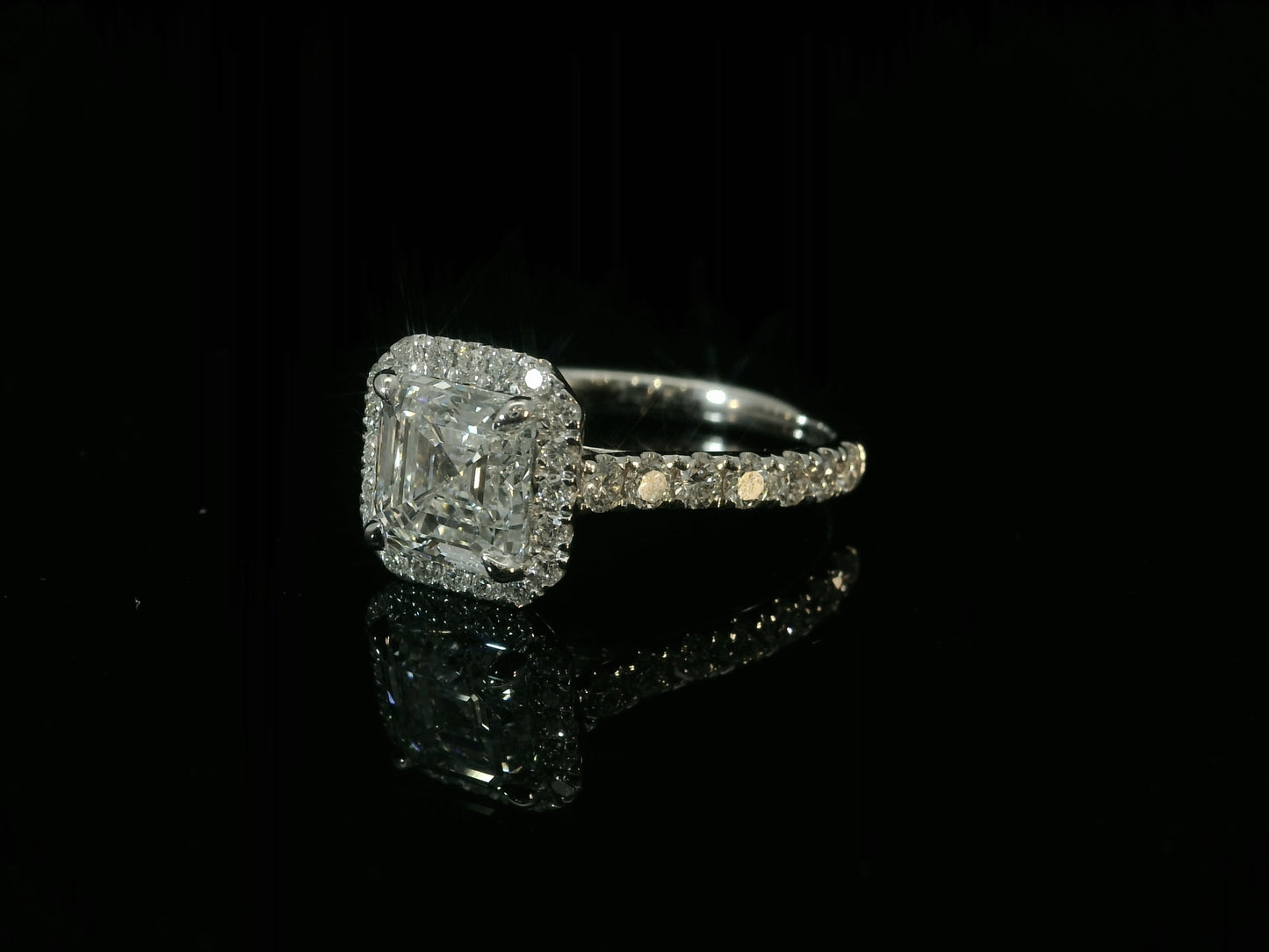 14K WHITE GOLD LAB DIAMOND ASSCHER CUT ENGAGEMENT RING 2.81CT