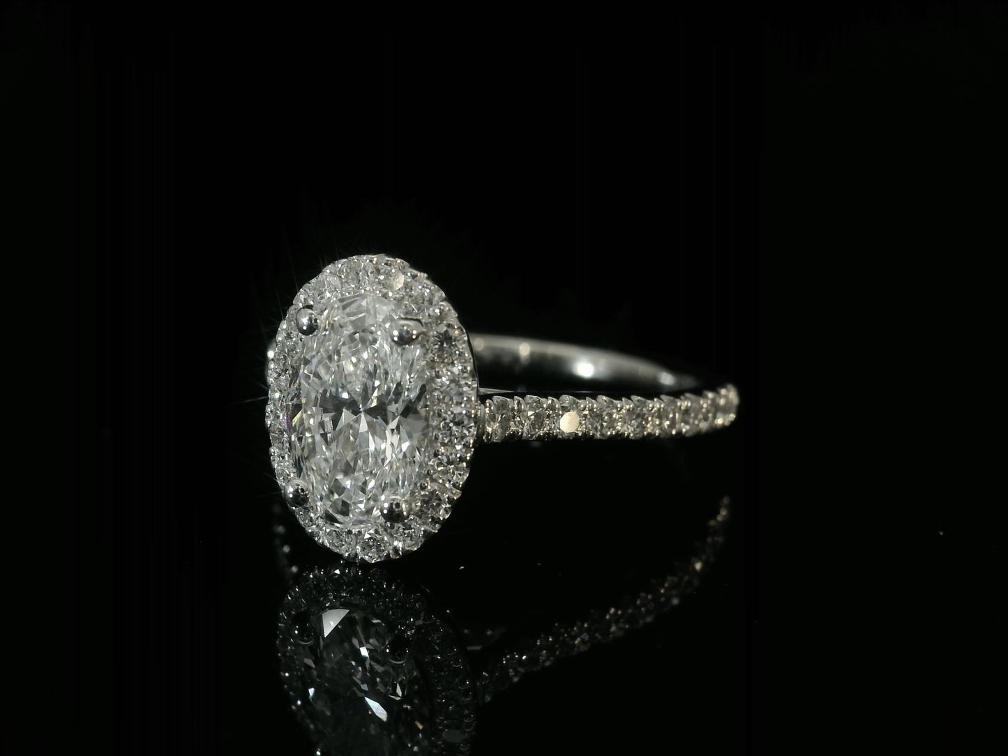 14K WHITE GOLD LAB DIAMOND OVAL CUT ENGAGEMENT RING 1.51CT