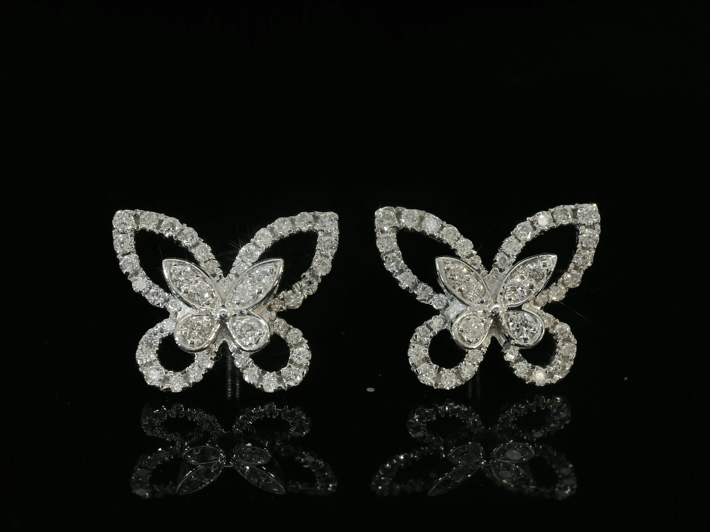 14K WHITE GOLD BUTTERFLY DIAMOND EARRINGS