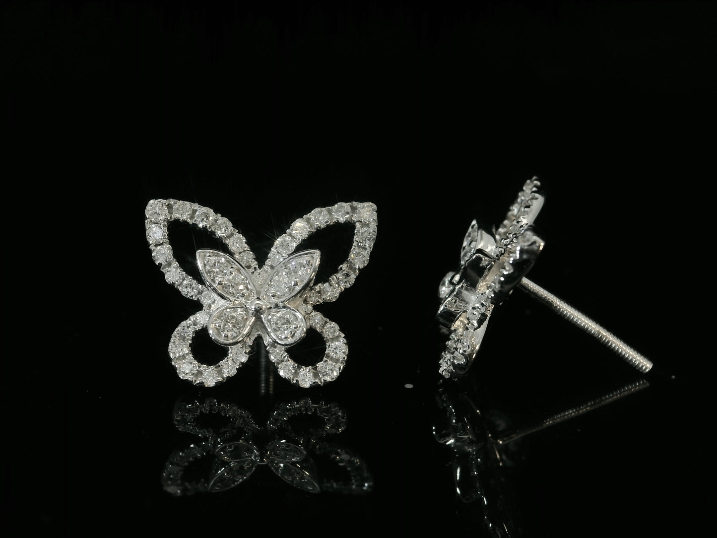 14K WHITE GOLD BUTTERFLY DIAMOND EARRINGS