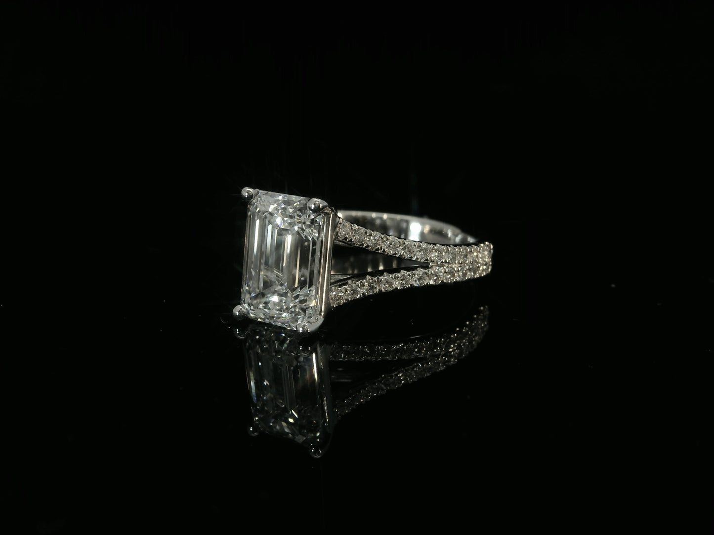 PLATINUM LAB DIAMOND EMERALD CUT ENGAGEMENT RING 3.37CT