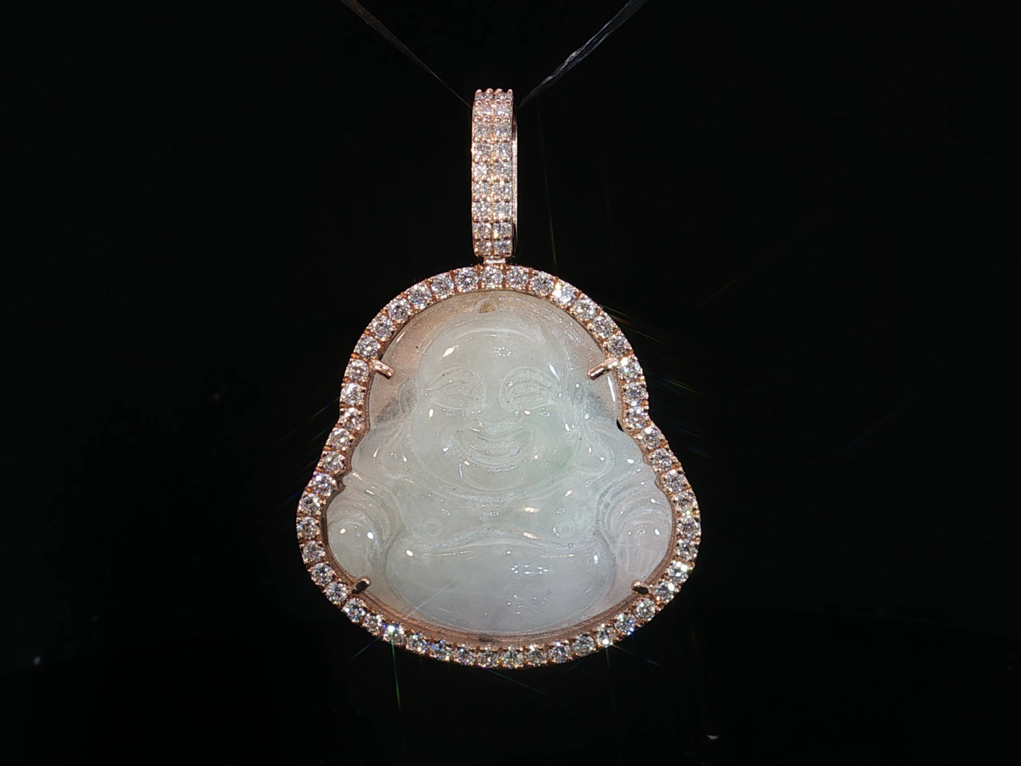 10K ROSE GOLD DIAMOND & JADE BUDDHA PENDANT