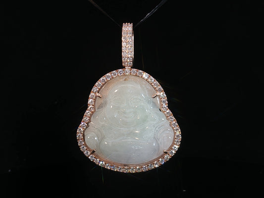 10K ROSE GOLD DIAMOND & JADE BUDDHA PENDANT