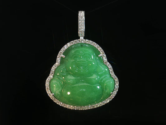 10K WHITE GOLD DIAMOND & JADE BUDDHA PENDANT