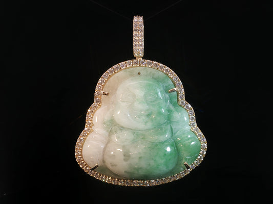 10K YELLOW GOLD DIAMOND & JADE BUDDHA PENDANT