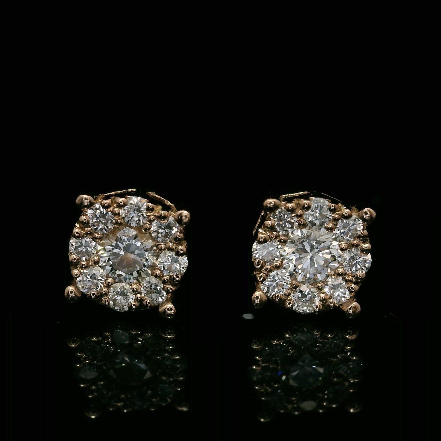 BOUCLES D'OREILLES EN OR ROSE 14K AVEC DIAMANTS RONDS VVS F+