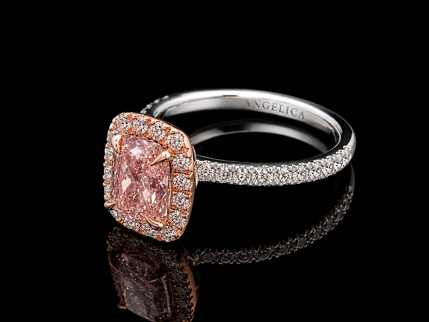 Platinum & 14K Rose Gold Fancy Vivid Pink Cushion Lab Diamond Engagement Ring – 2.05 ct Total – IGI Certified