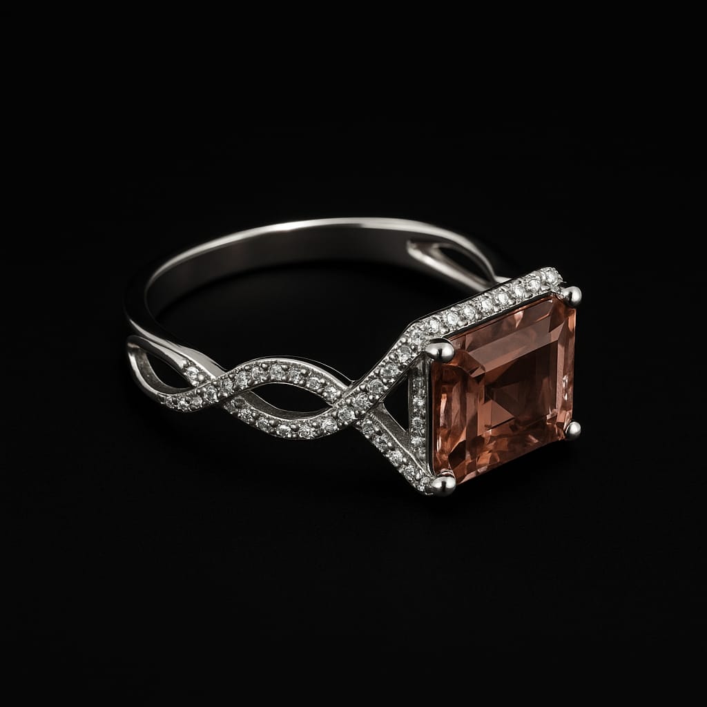 18KT WHITE GOLD ENGAGEMENT RING SET WITH A PINK TOURMALINE AND DIAMONDS