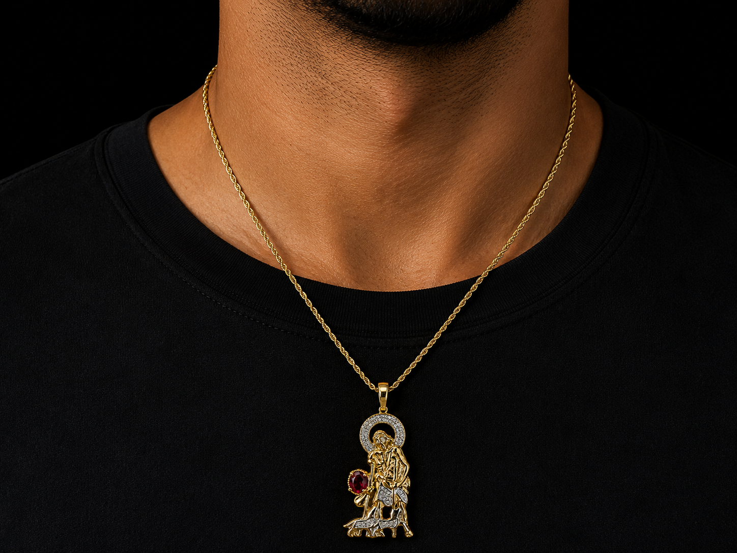 10K Yellow Gold Diamond Saint Lazarus Pendant Angelica Jewellers