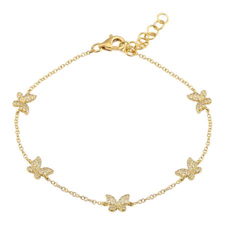 14K YELLOW GOLD 5 BUTTERFLIES DIAMOND BRACELET