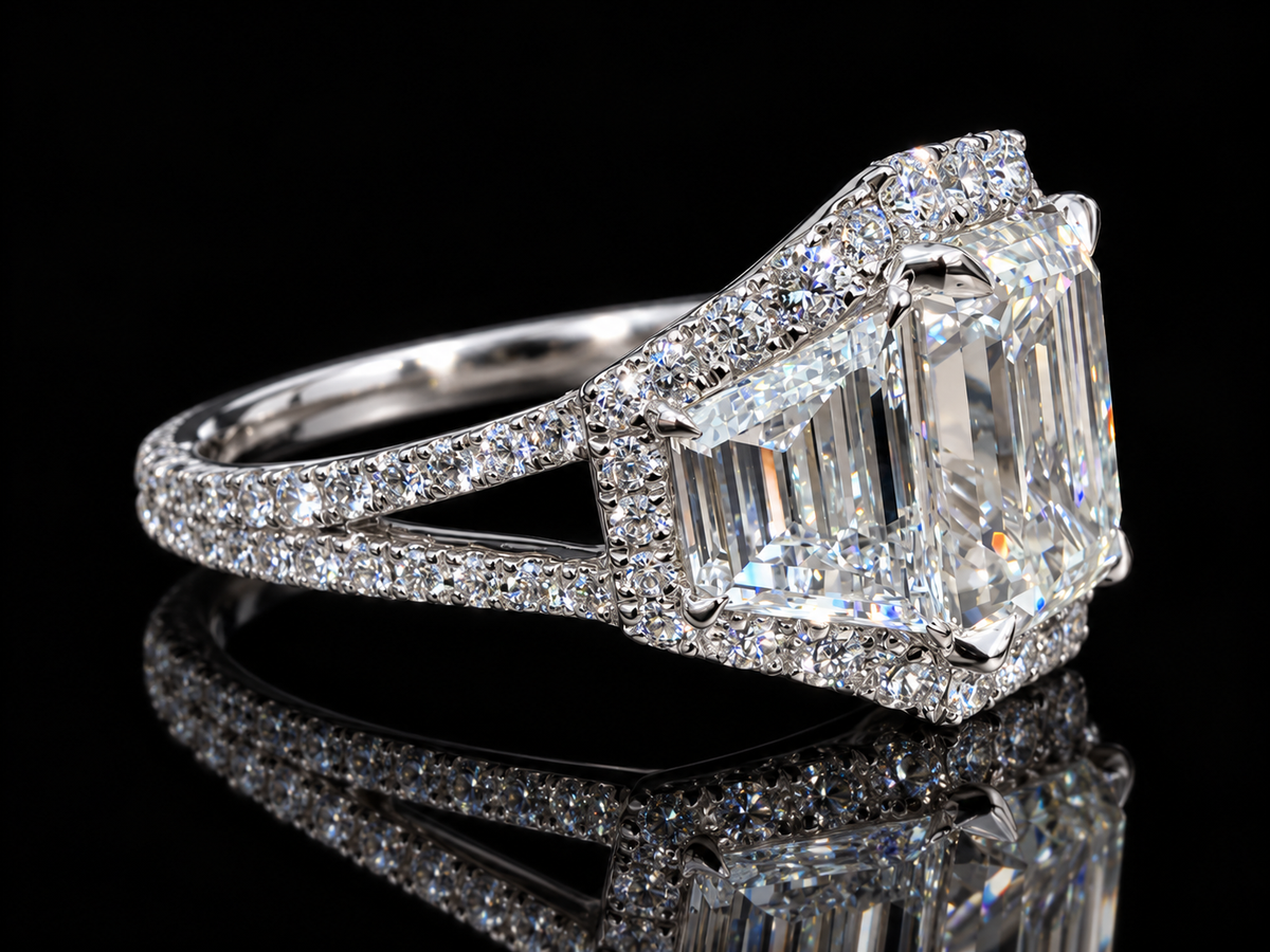 4.00 CTW Emerald-Cut Lab-Grown Diamond Engagement Ring – 14K White Gold