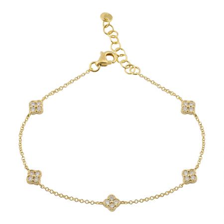 14K YELLOW GOLD 5 CLOVER DIAMOND BRACELET