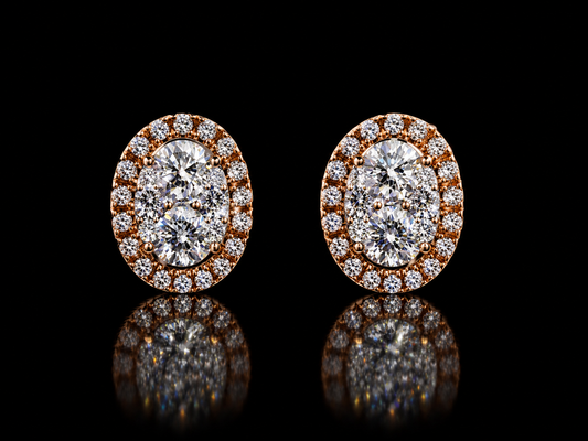 14K Rose and White Gold Oval Natural Diamond Halo Stud Earrings – 0.25 CT