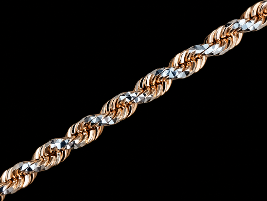 10KT Two-Tone Diamond-Cut Rope Chain – Solid Italian Gold