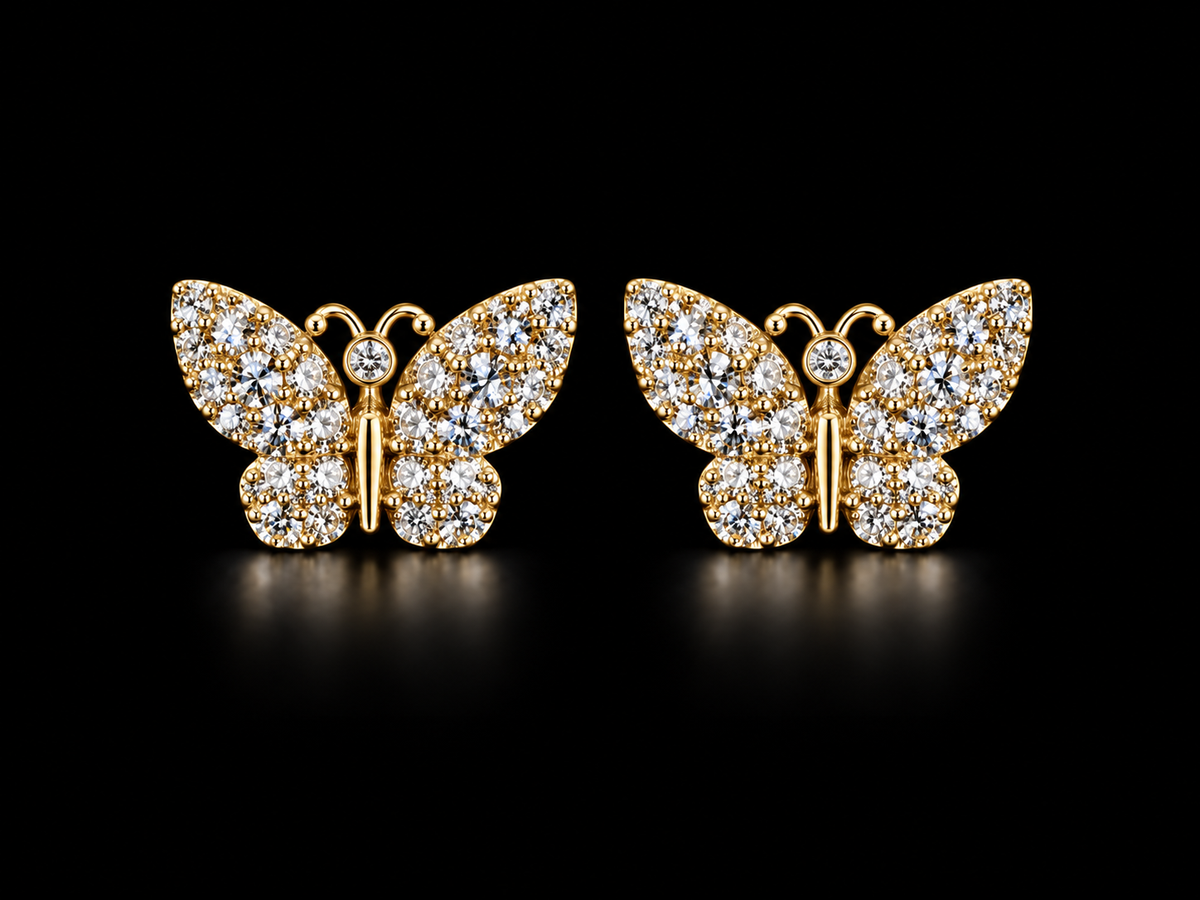 14K Yellow Gold Natural Diamond Butterfly Stud Earrings – 0.50 CT – Angelica Jewellers