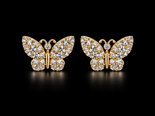 14K Yellow Gold Natural Diamond Butterfly Stud Earrings – 0.50 CT – Angelica Jewellers