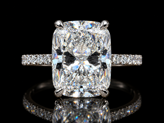 3.30 CTW Elongated Cushion Lab-Grown Diamond Engagement Ring with Hidden Halo in 14K Gold